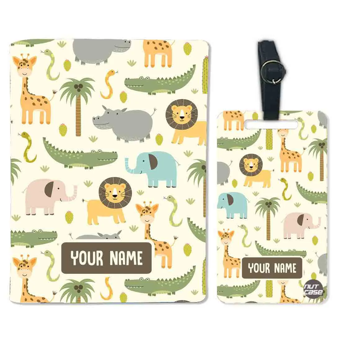 Customized Passport Cover with Baggage Tag Set for Children - Wild Animals