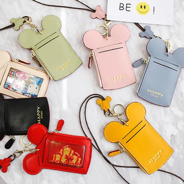 Cute Animal Shape Card Holder Wallet Purse Neck Lanyard for Women