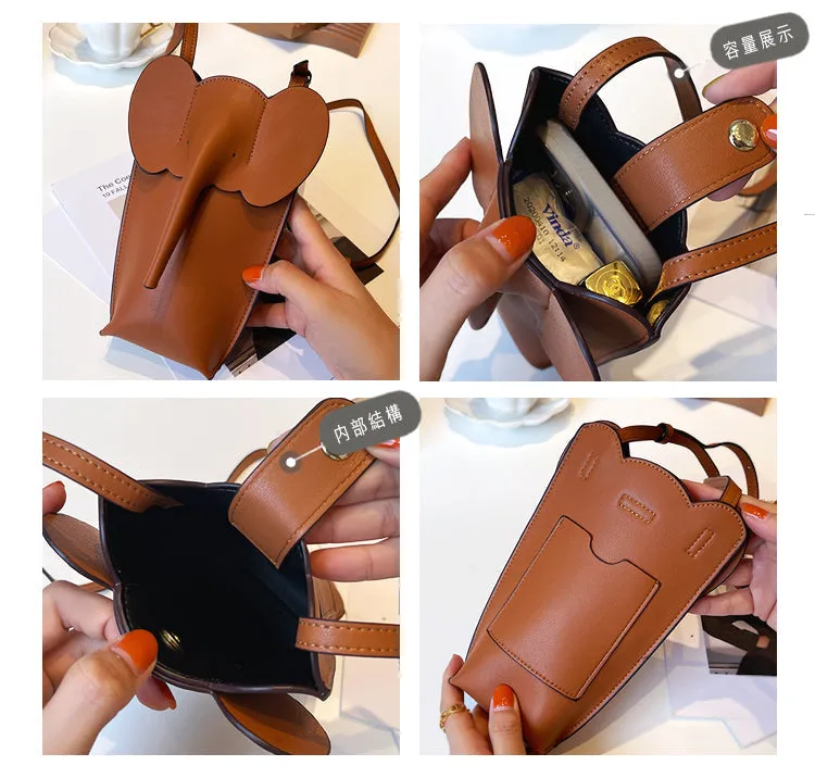 Cute Black Leather Elephant Shoulder Bag For Women Leather Mini Elephant Crossbody Bag