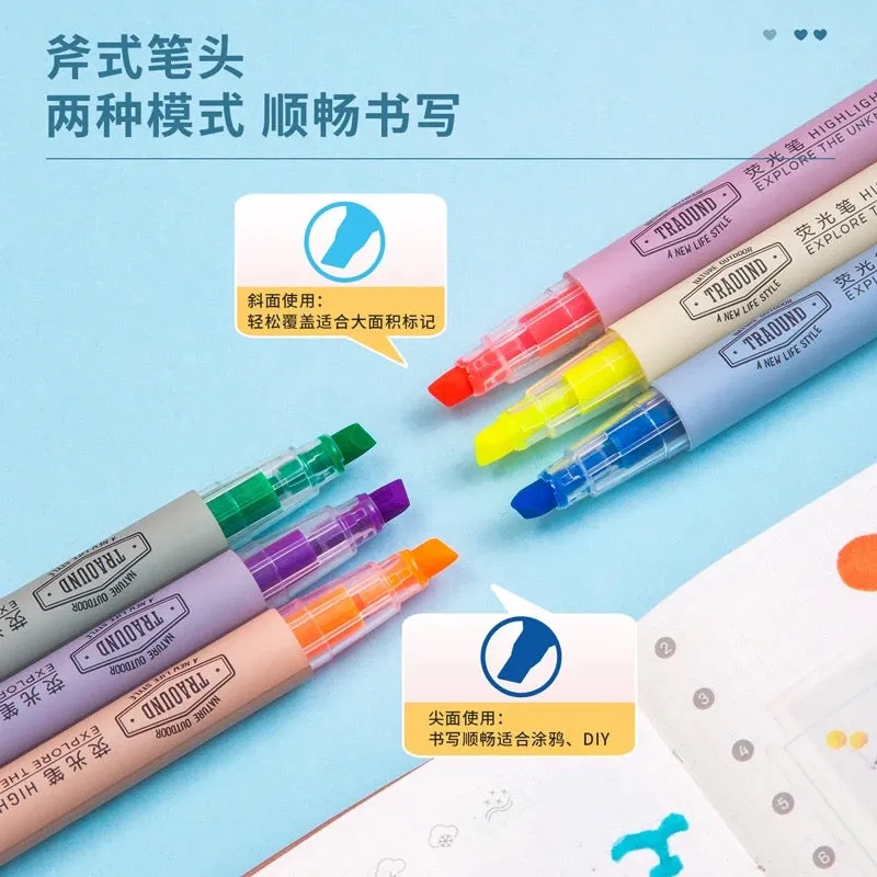 Deli Highlighter 6Pcs/Bag 6 Colors Cute Pen Mark Pen