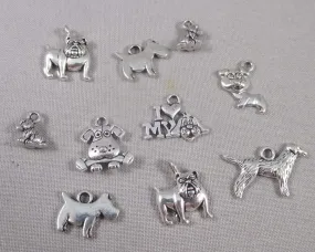 Dog Charms Mixed Silver Tone 10pcs (1241)