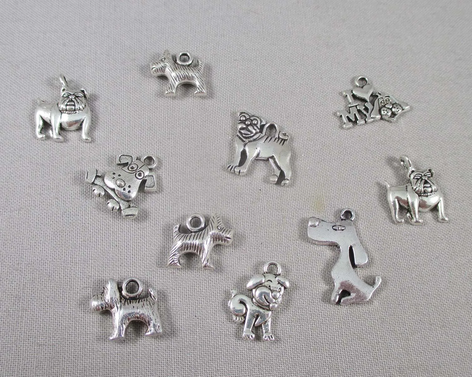 Dog Charms Mixed Silver Tone 10pcs (1241)