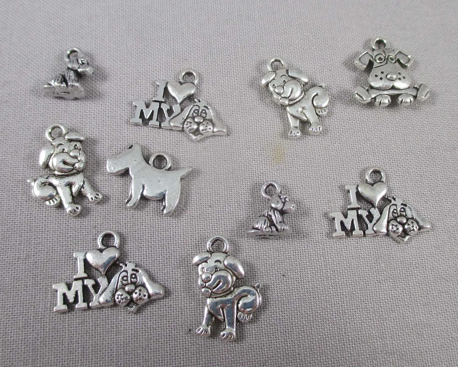 Dog Charms Mixed Silver Tone 10pcs (1241)