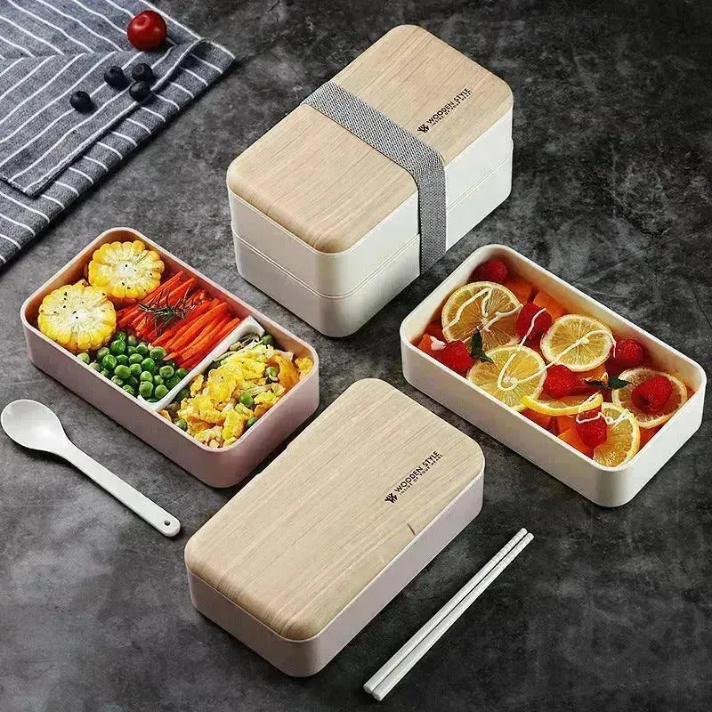 Double Plastic Compartment Lunch Box Student Microwaveable Lunch