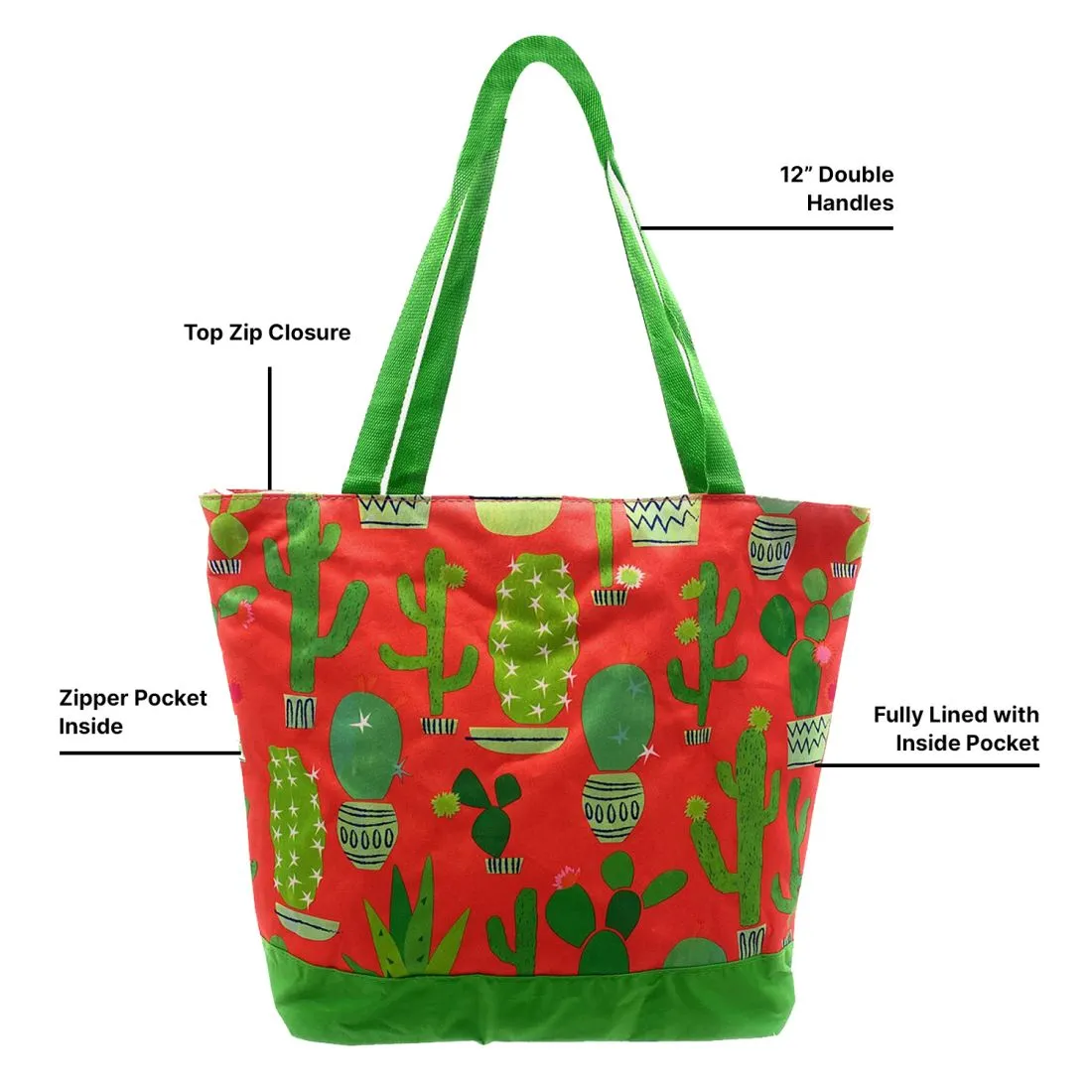 Empire Cove 2 Piece Gift Set Cactus Large Tote Bag Insulated Lunch Bag Cooler