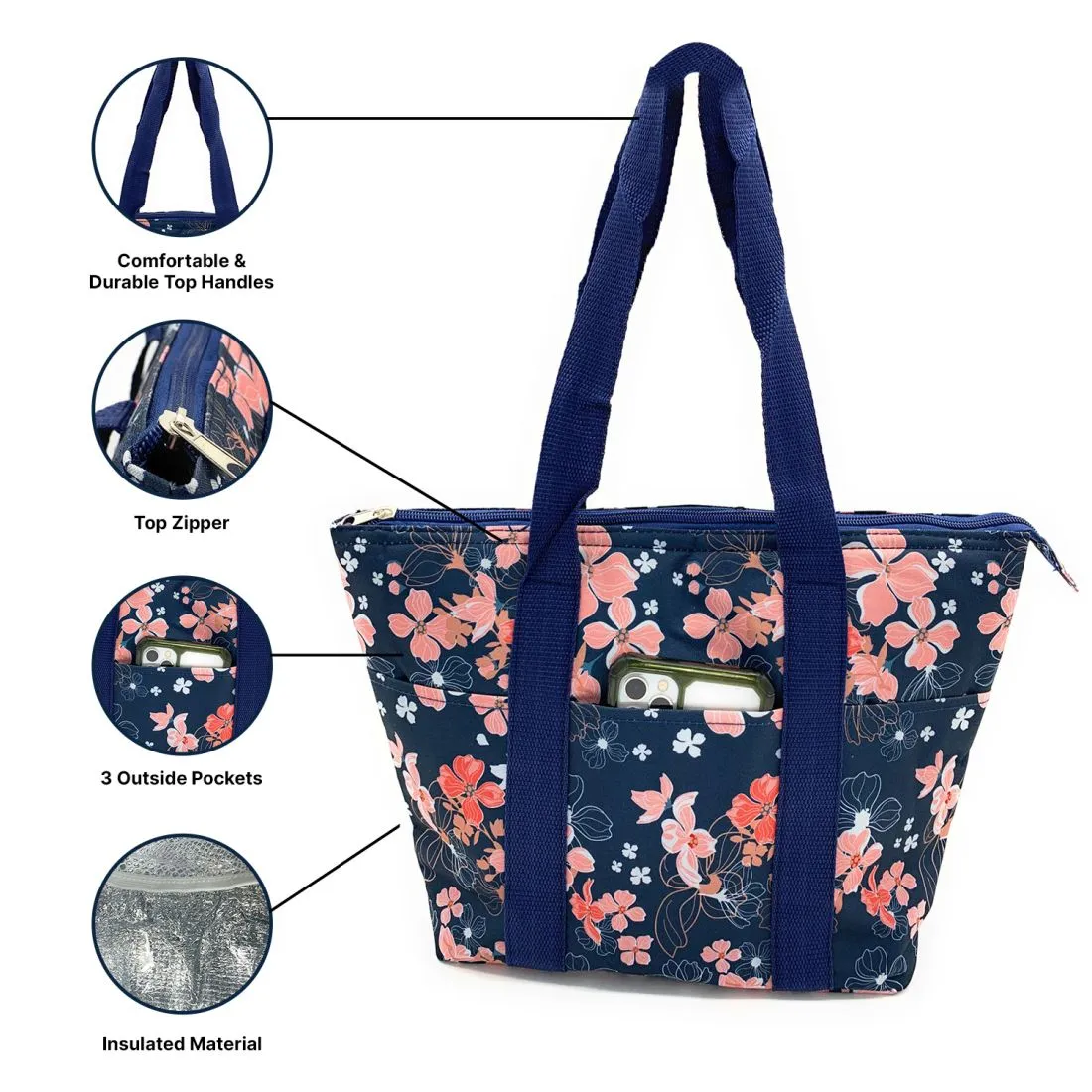 Empire Cove 2 Piece Gift Set Floral Large Tote Bag Insulated Lunch Bag Cooler