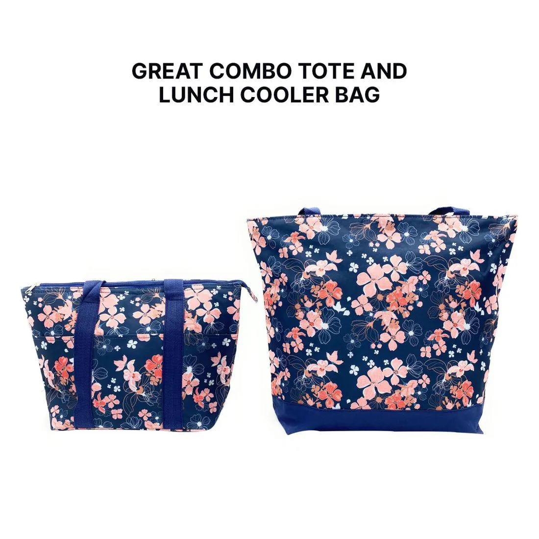 Empire Cove 2 Piece Gift Set Floral Large Tote Bag Insulated Lunch Bag Cooler