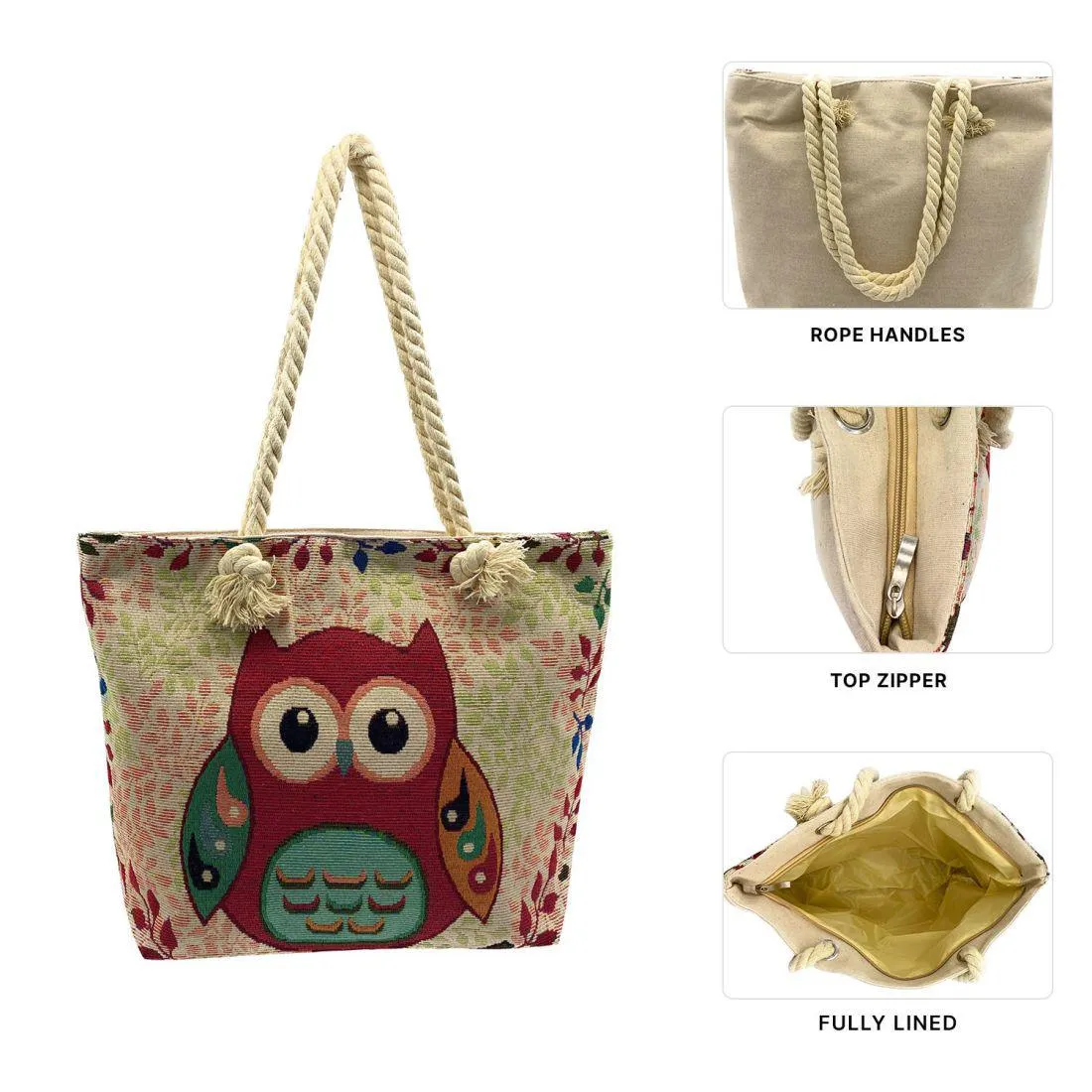 Empire Cove Womens 3 Piece Gift Set Cute Owl Tote Bag Coin Pouch Sunglasses Travel