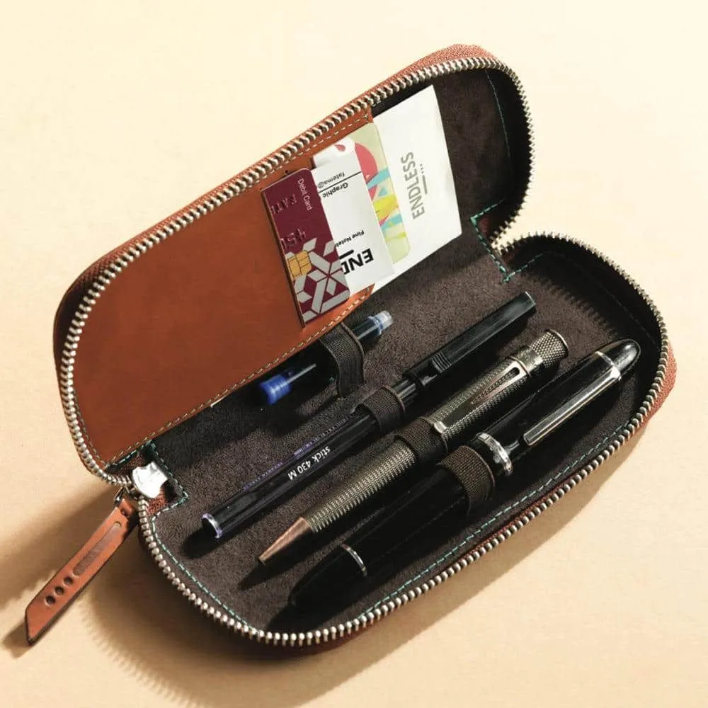 Endless Stationery Pen Case (3 Slots) - Companion Leather Pouch