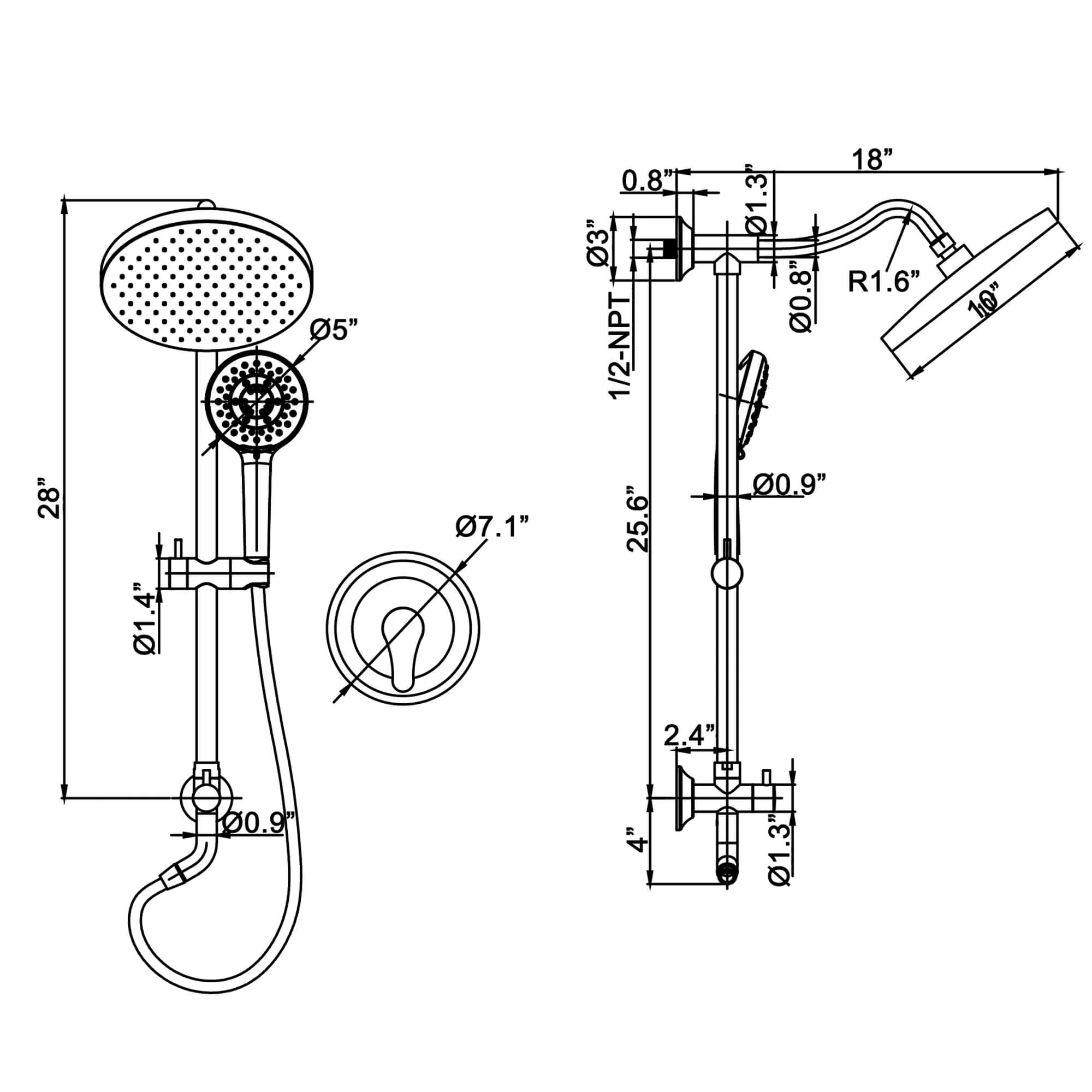 Farmhouse Style Bathroom Shower System with 10-inch Shower Head JK0310