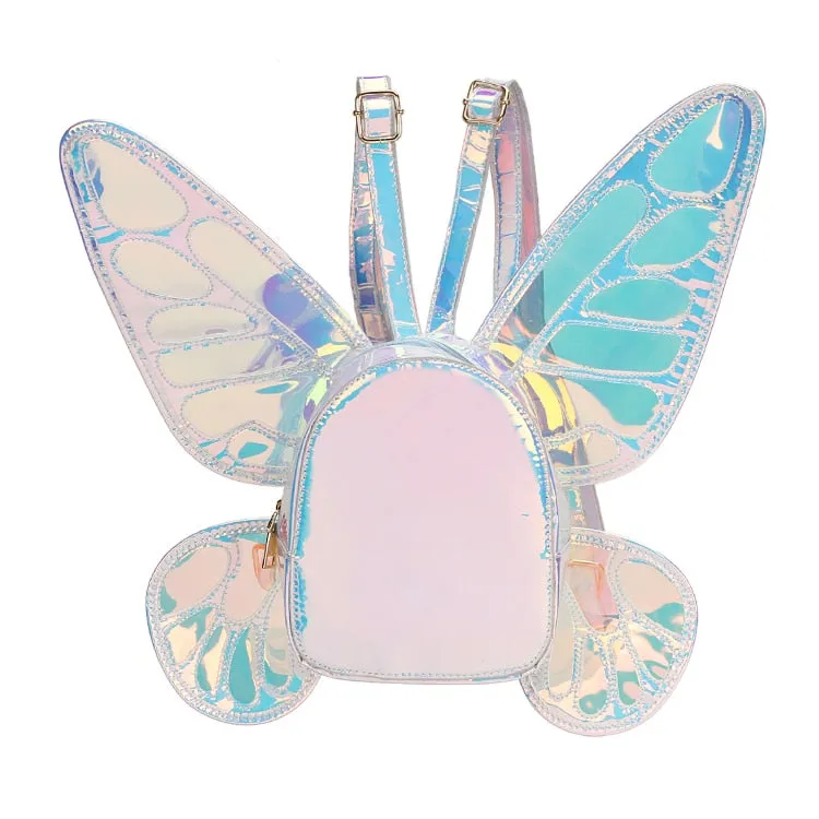 Fashion Women's Laser Mini Backpack Butterfly Angel Wings Daypack for Girls Travel Casual Daypack School Bag Holographic Leather