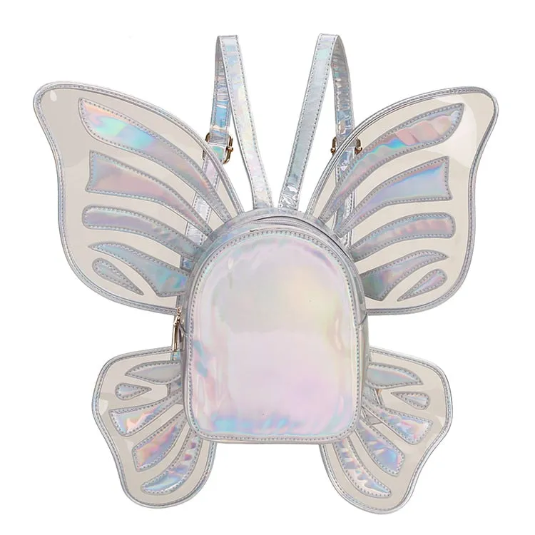 Fashion Women's Laser Mini Backpack Butterfly Angel Wings Daypack for Girls Travel Casual Daypack School Bag Holographic Leather