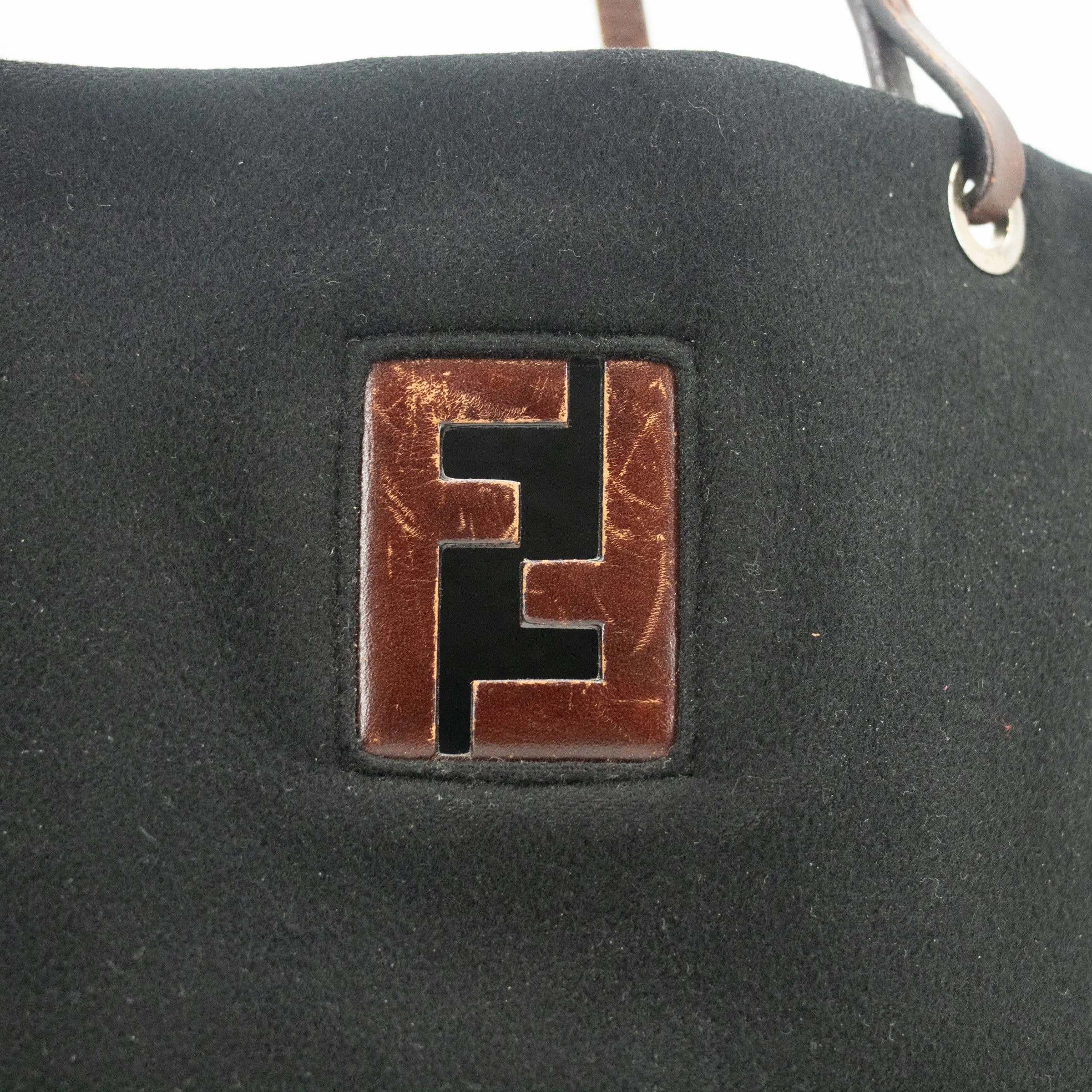 Fendi Black x Brown Velour x Leather Tote Bag #1951