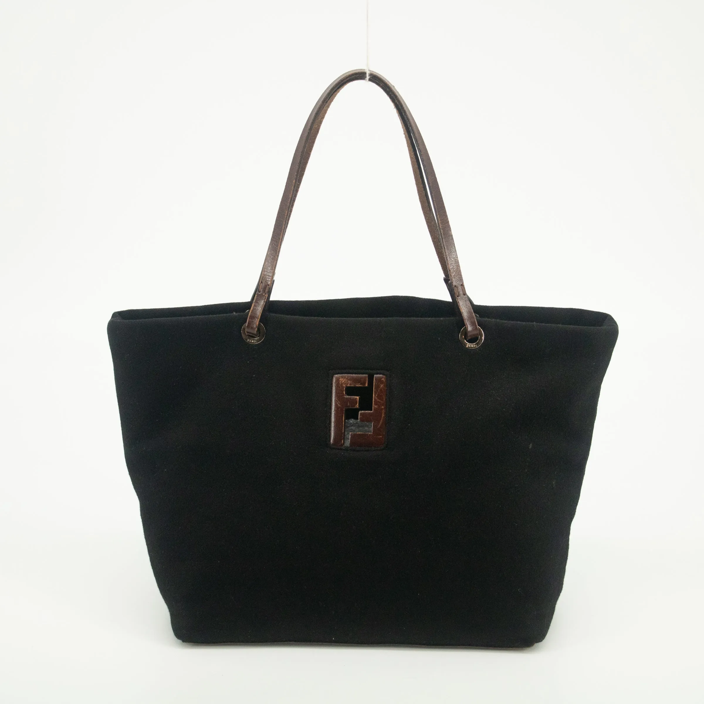 Fendi Black x Brown Velour x Leather Tote Bag #1951