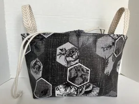 Floral Hexagons Grey and Black Vinyl Storage Bucket, Project Bag