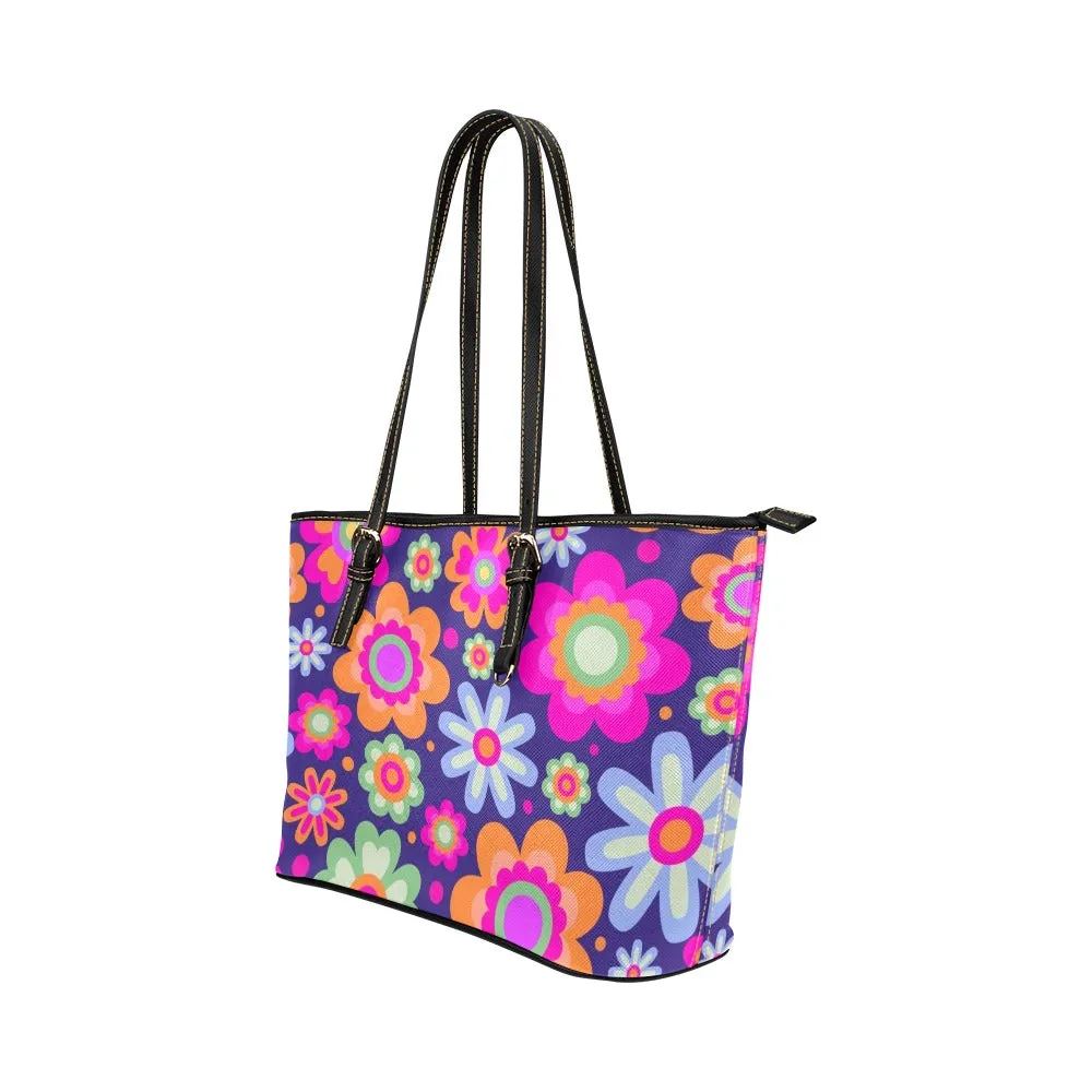 Floral Leather Tote Bag, Pink Purple Purse Small Large Flower Vegan shoulder Zip on Top Designer Women Work Laptop Handbag