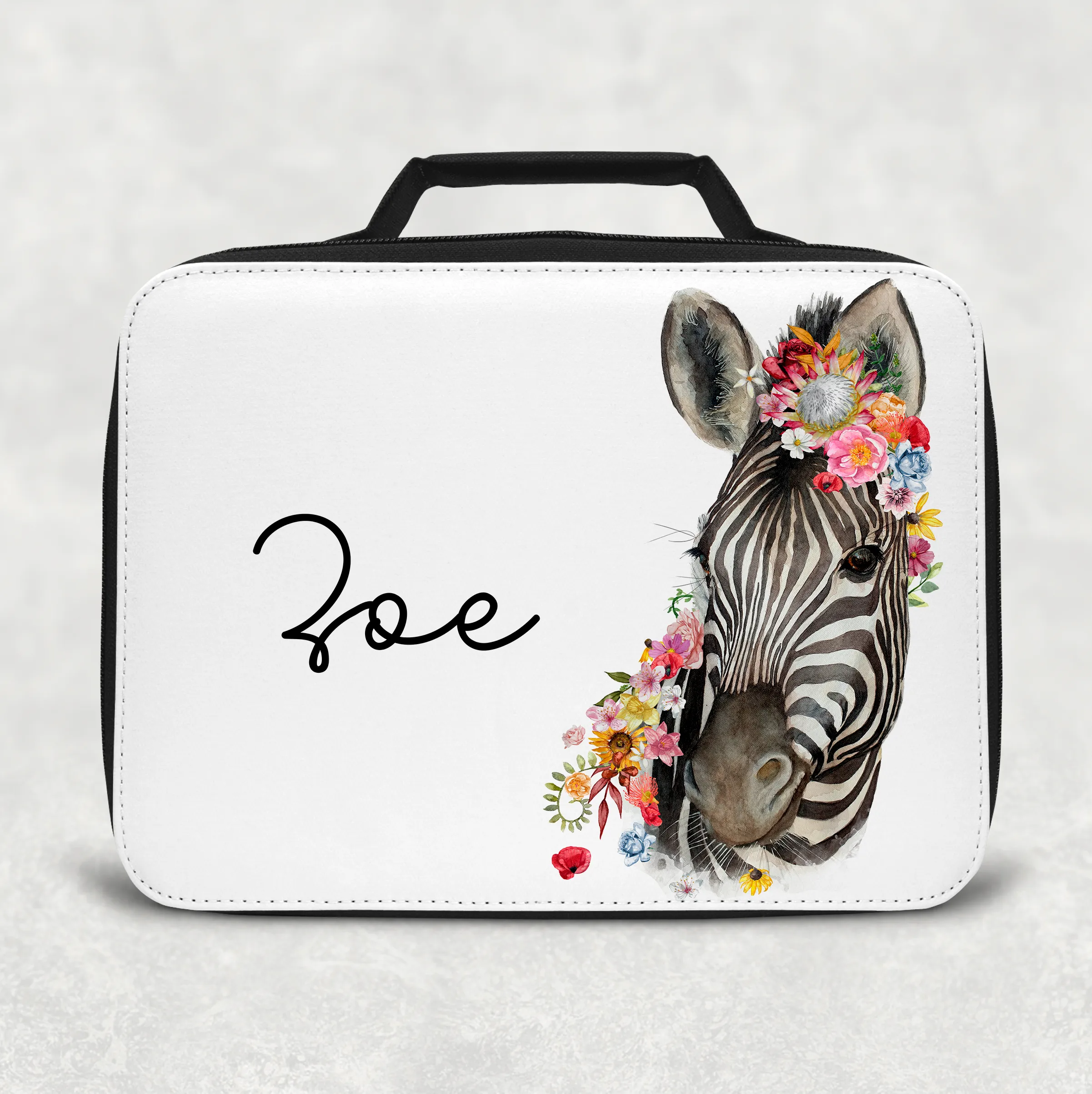 Floral Zebra Personalised Insulated Lunch Bag