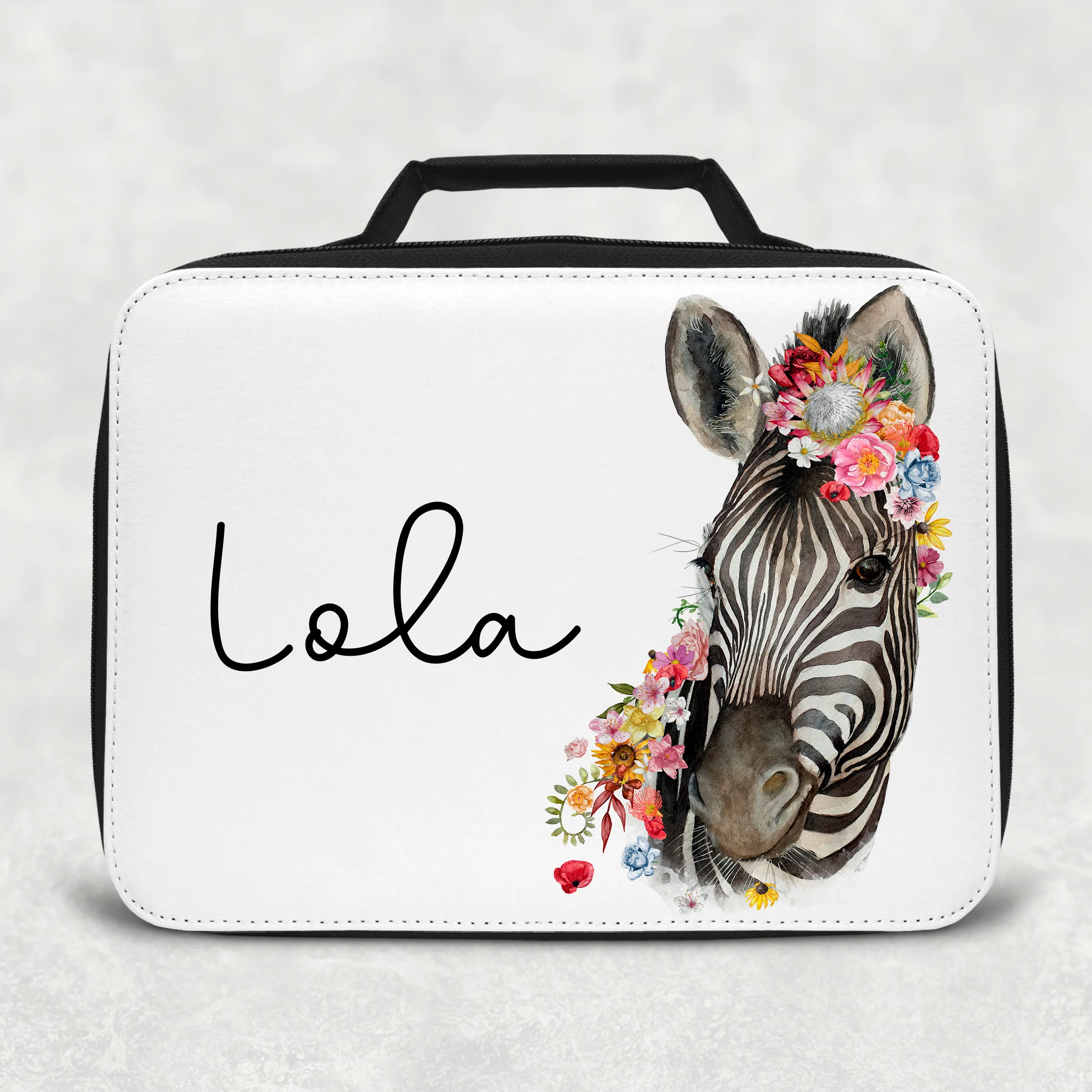 Floral Zebra Personalised Insulated Lunch Bag