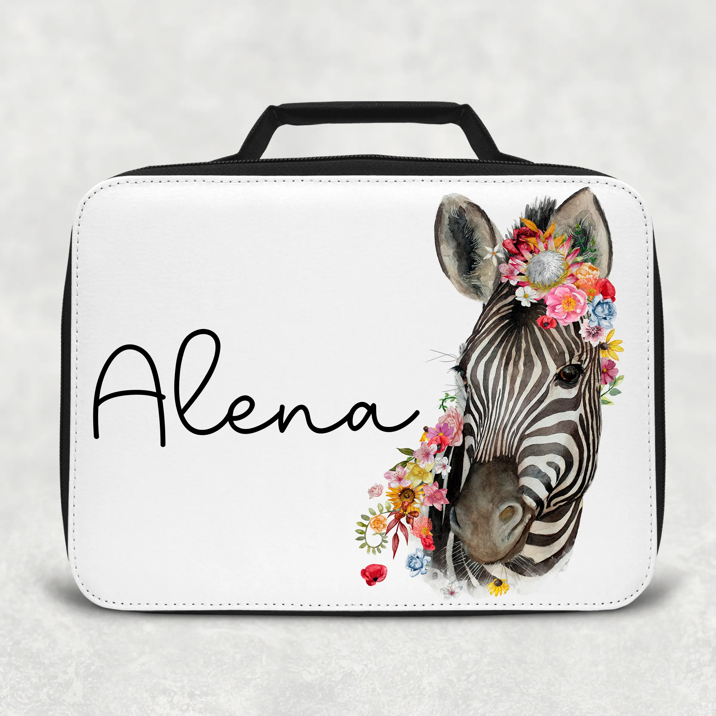 Floral Zebra Personalised Insulated Lunch Bag