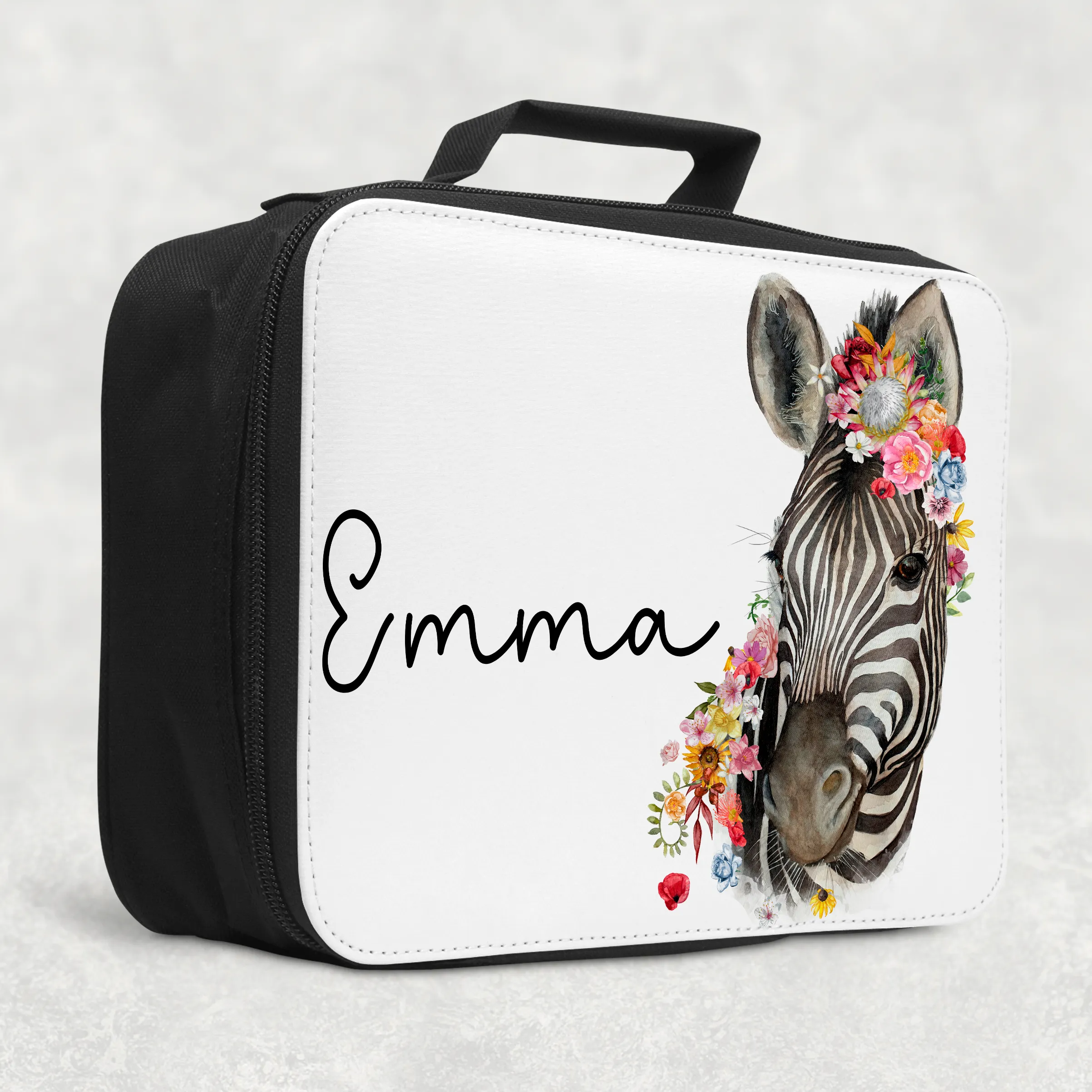 Floral Zebra Personalised Insulated Lunch Bag