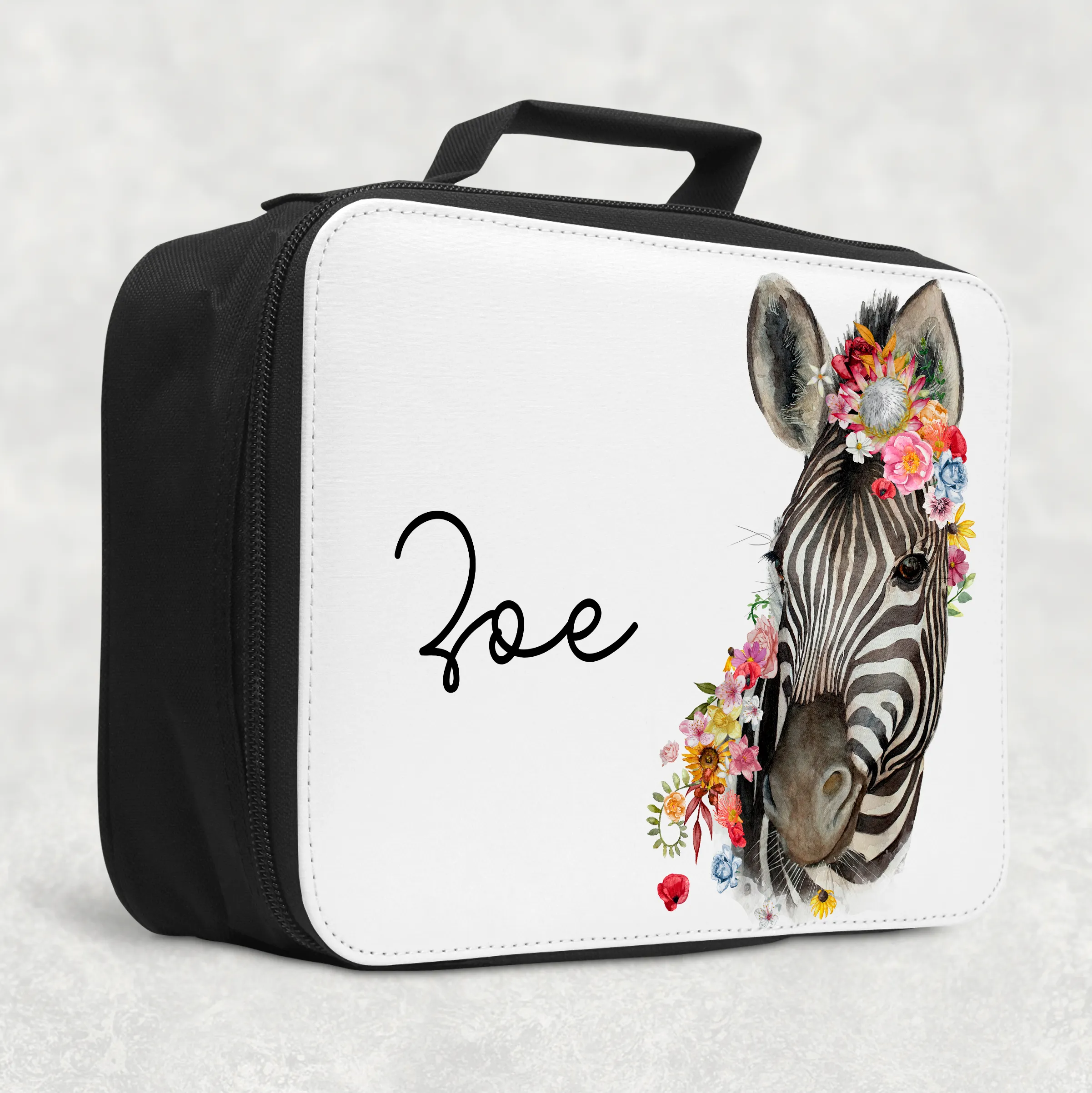 Floral Zebra Personalised Insulated Lunch Bag