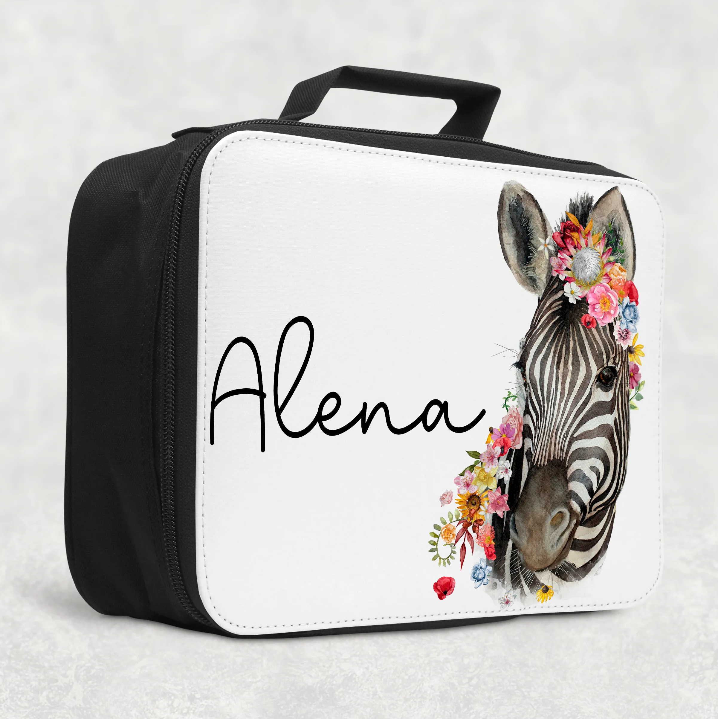 Floral Zebra Personalised Insulated Lunch Bag