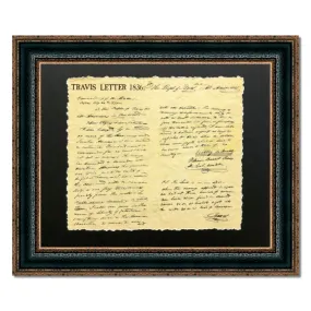 Framed Travis Letter | Historic Texas Document in Single Mat | 21L X 25W" Inches