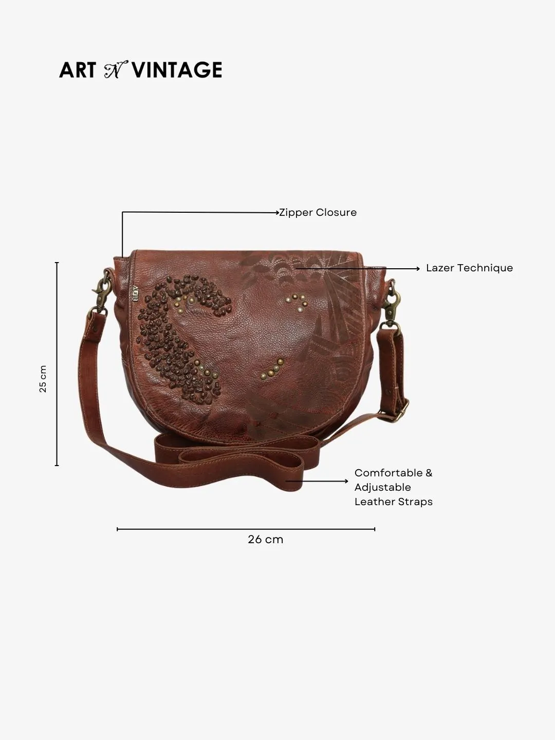 Fresia: Cognac Leather Laser Cross Body