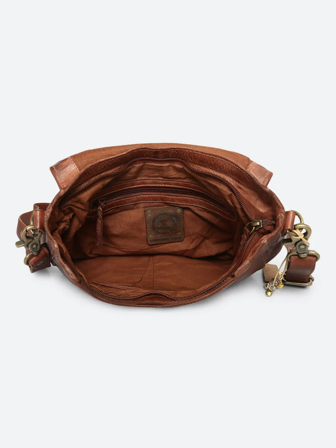 Fresia: Cognac Leather Laser Cross Body