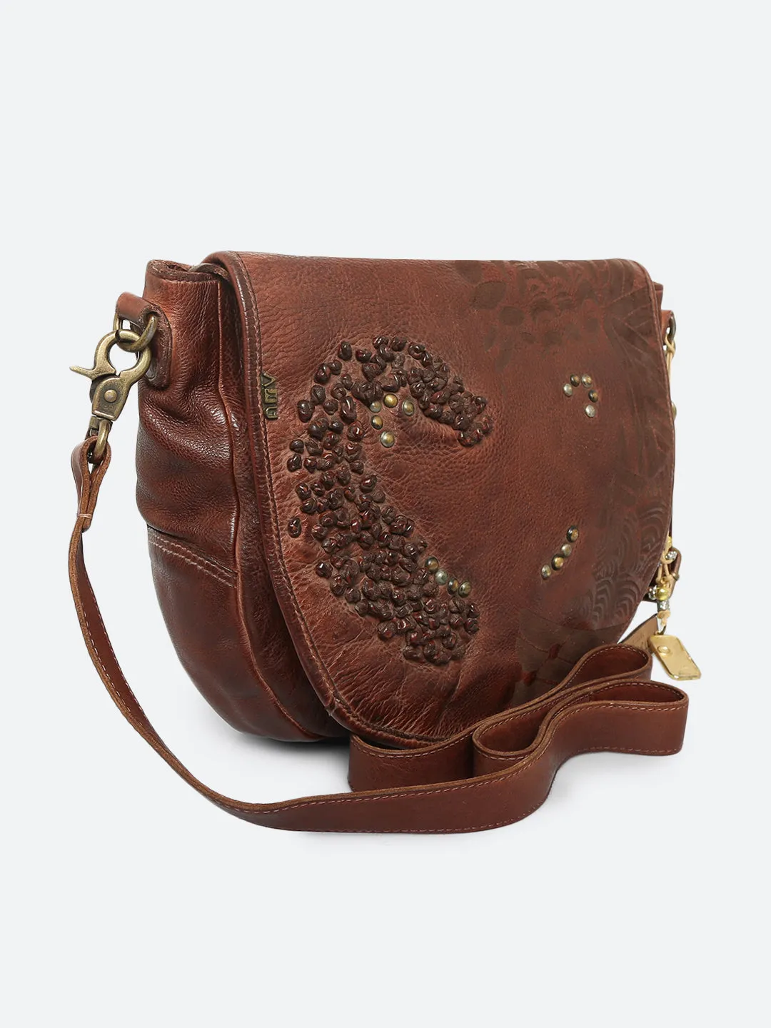 Fresia: Cognac Leather Laser Cross Body