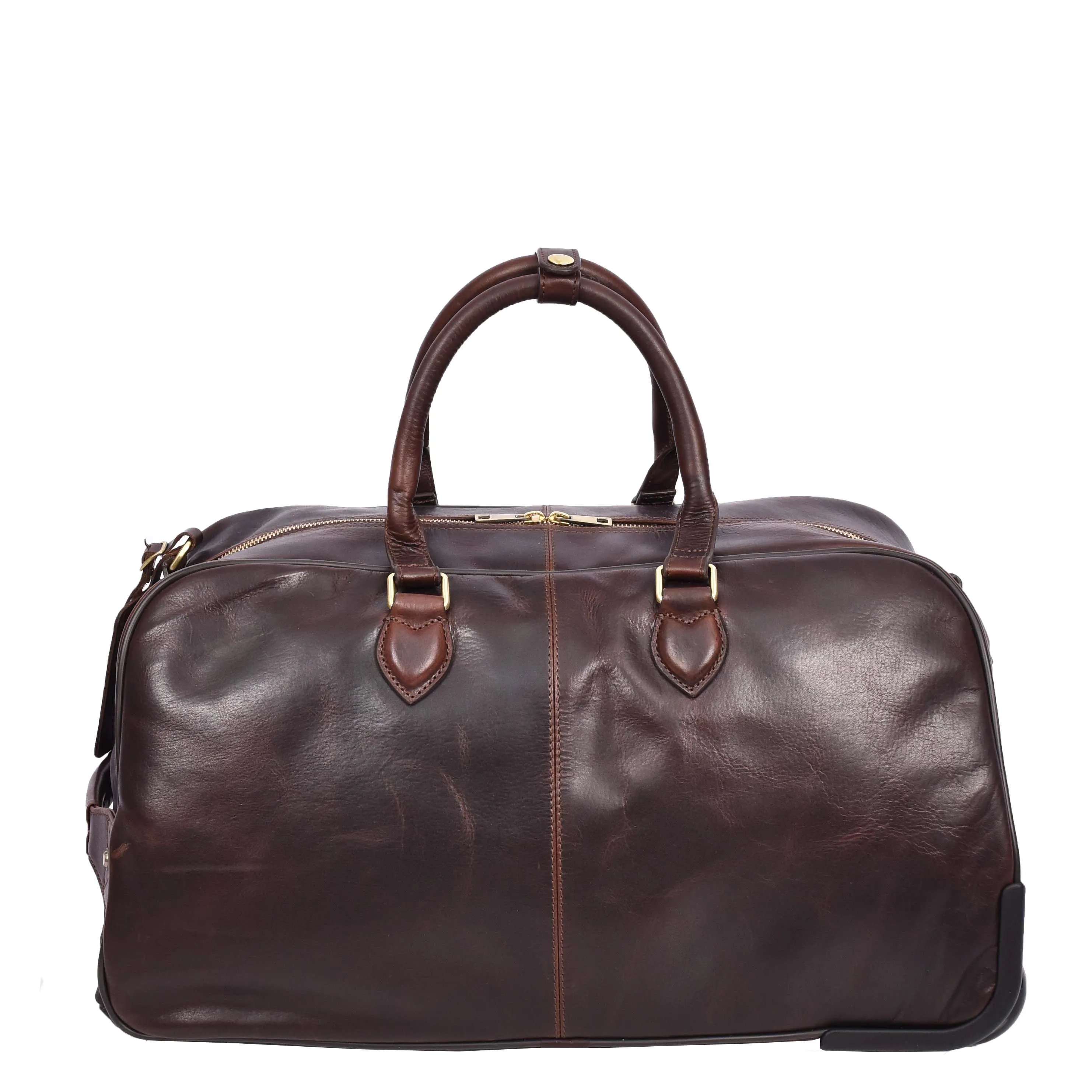 Genuine Leather Wheeled Holdall Duffel Weekend Overnight Bag Whitby Brown