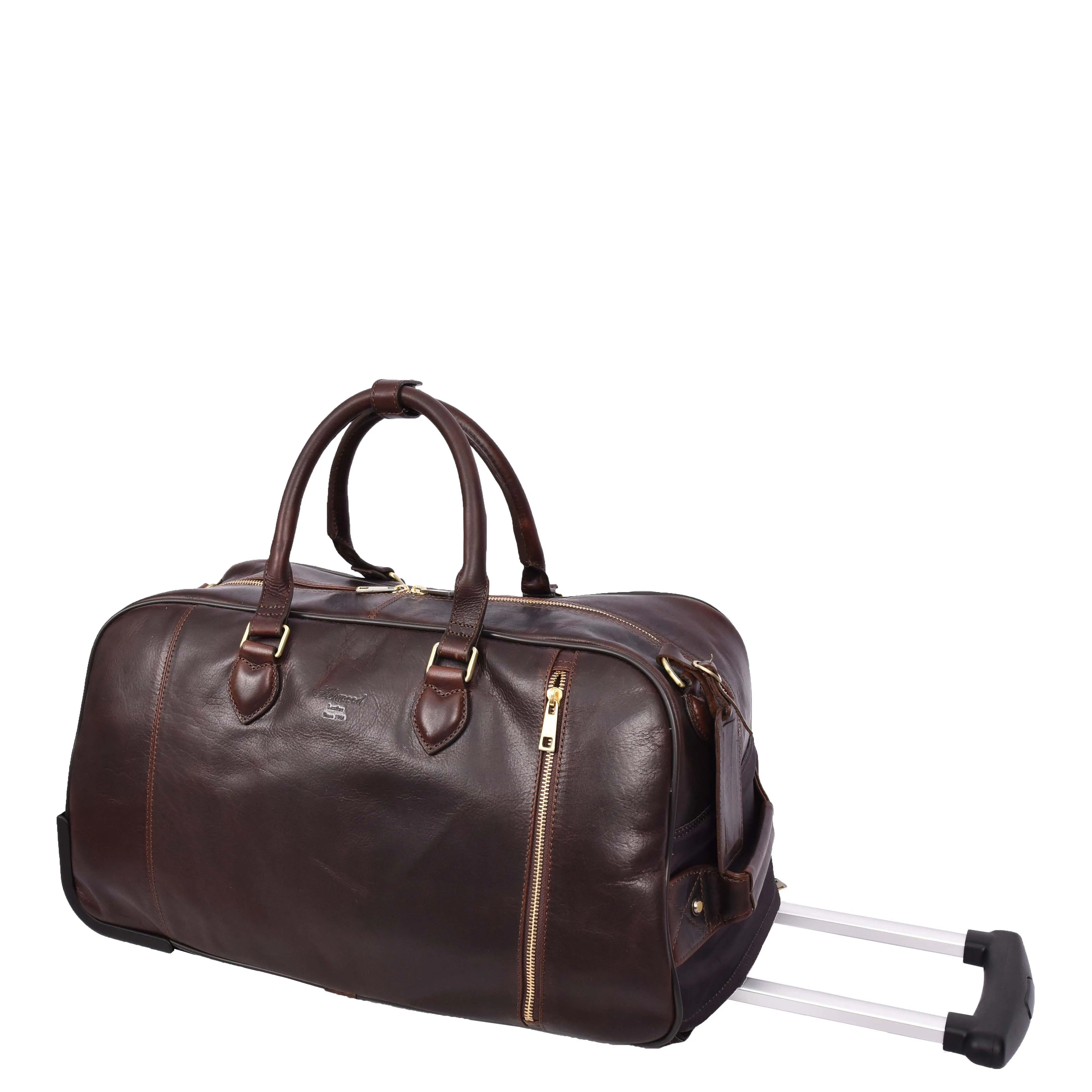 Genuine Leather Wheeled Holdall Duffel Weekend Overnight Bag Whitby Brown