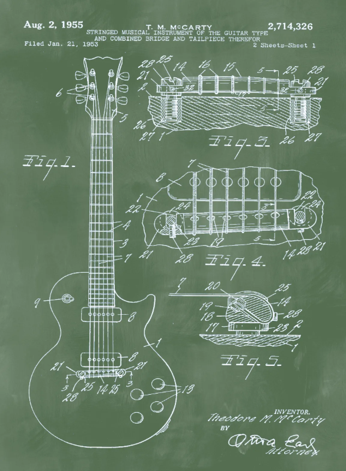 Gibson Guitar Patent Print Art on Canvas