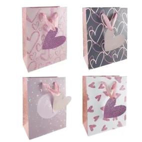 GIFT BAG GLITTER HEARTS L 26X32X12.5CM 4A