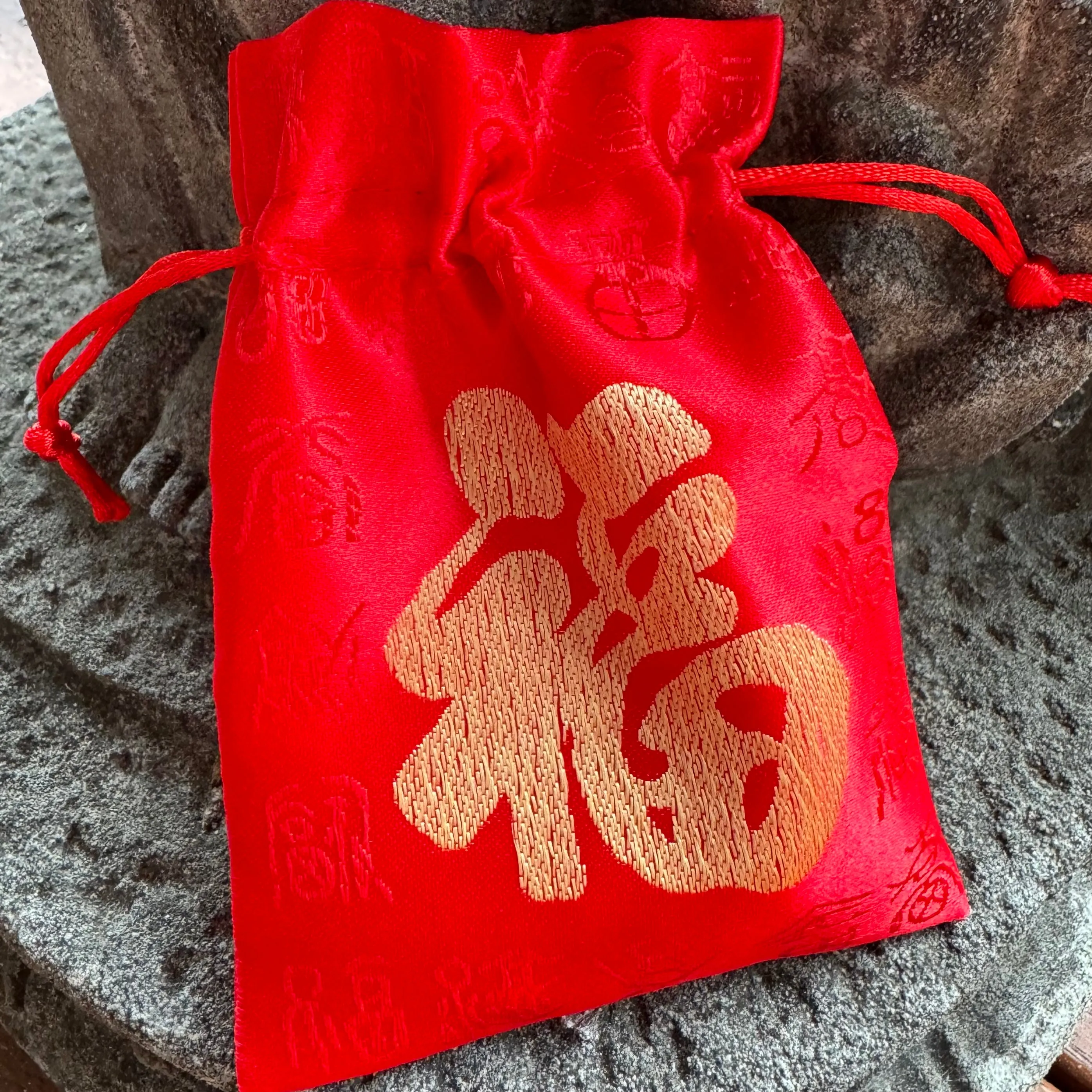 Gift Set - 2 mini brass lotus flowers in Chinese Red Silk Bag