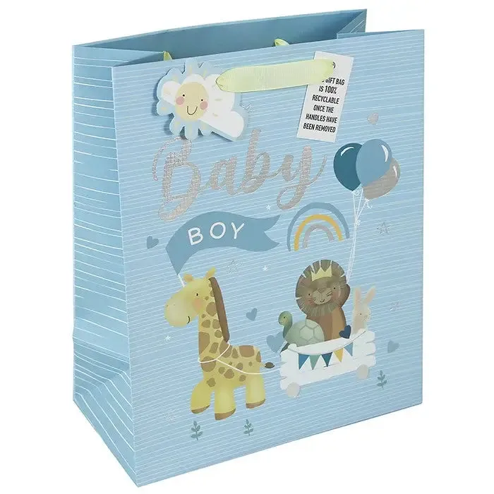 Giraffe Baby Boy Gift Bag Blue - Various Sizes