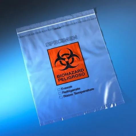 Globe Scientific Biohazard Specimen Transport Ziplock Bag with Score Line and Document Pouch