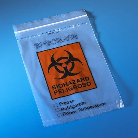 Globe Scientific Biohazard Specimen Transport Ziplock Bag with Score Line and Document Pouch