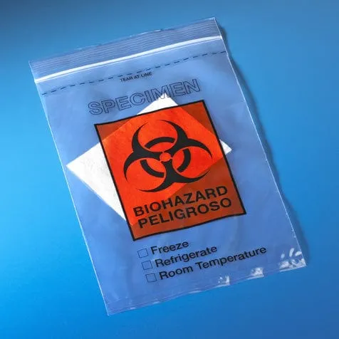 Globe Scientific Biohazard Specimen Transport Ziplock Bag with Score Line and Document Pouch