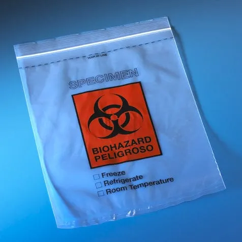 Globe Scientific Biohazard Specimen Transport Ziplock Bag with Score Line and Document Pouch