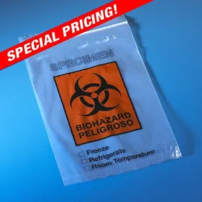 Globe Scientific Biohazard Specimen Transport Ziplock Bag with Score Line and Document Pouch