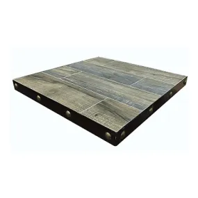 Gray Weathered Barn Wood Table Top Black Steel Edge In-Outdoor