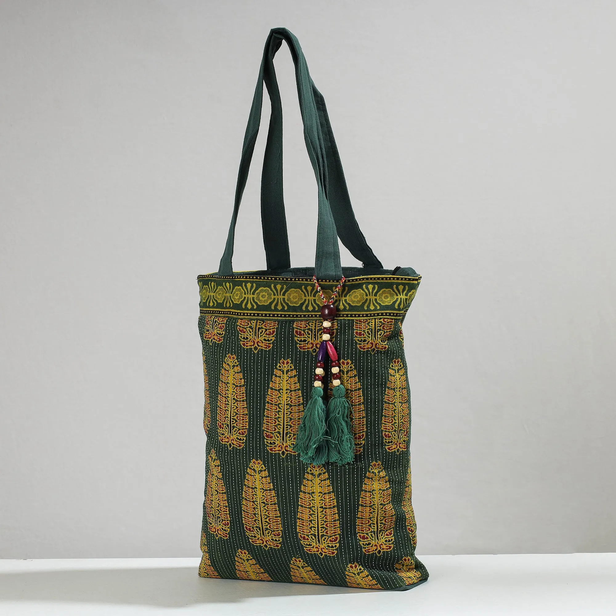 Green - Marudhara Printed Patchwork Shoulder Bag with Charm