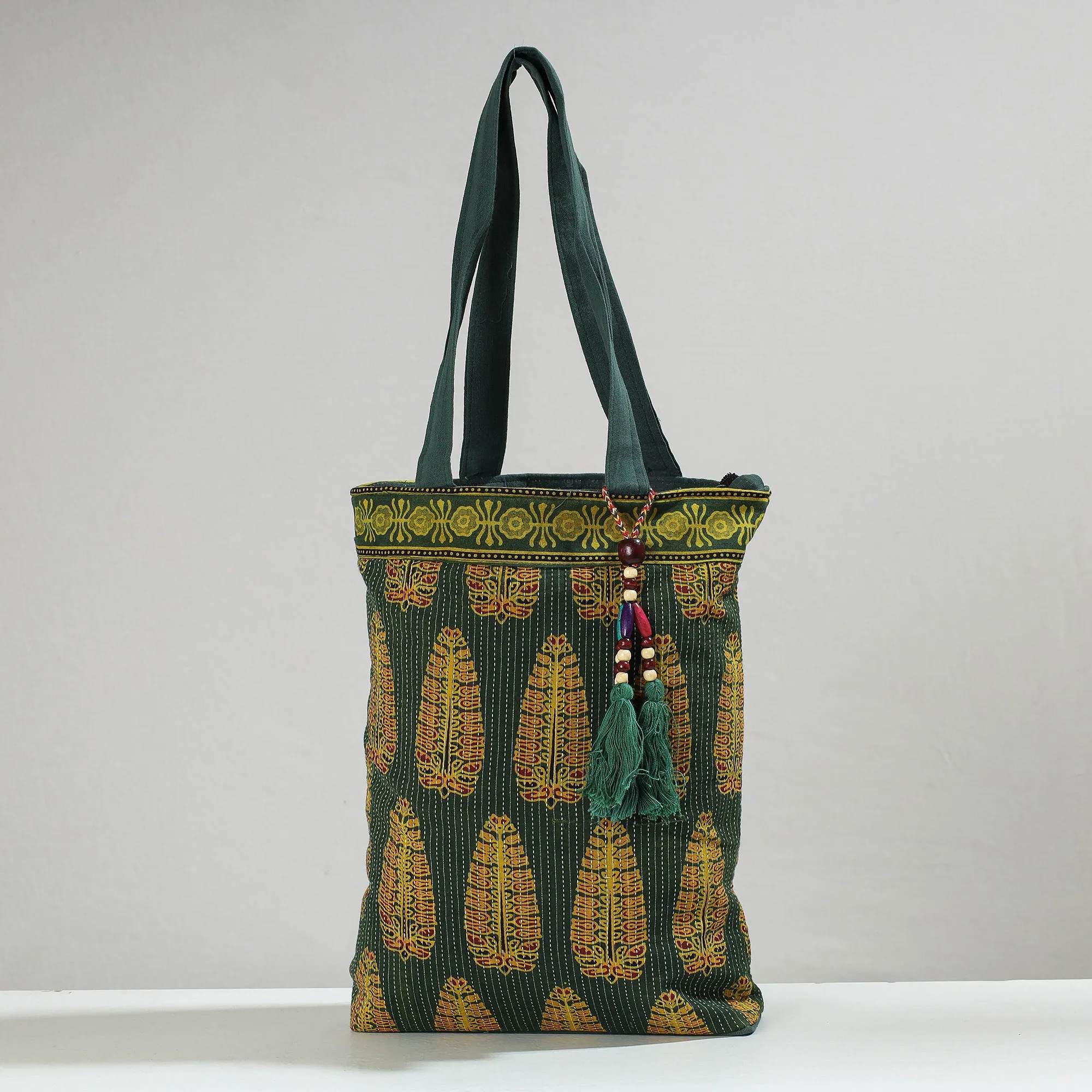 Green - Marudhara Printed Patchwork Shoulder Bag with Charm