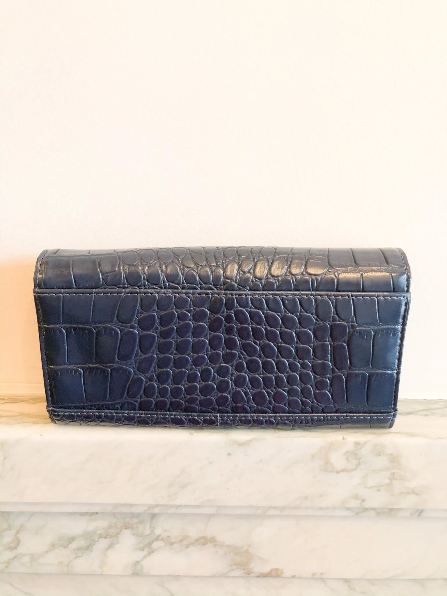 GUESS Navy Faux Croc Tri-Fold Card Wallet