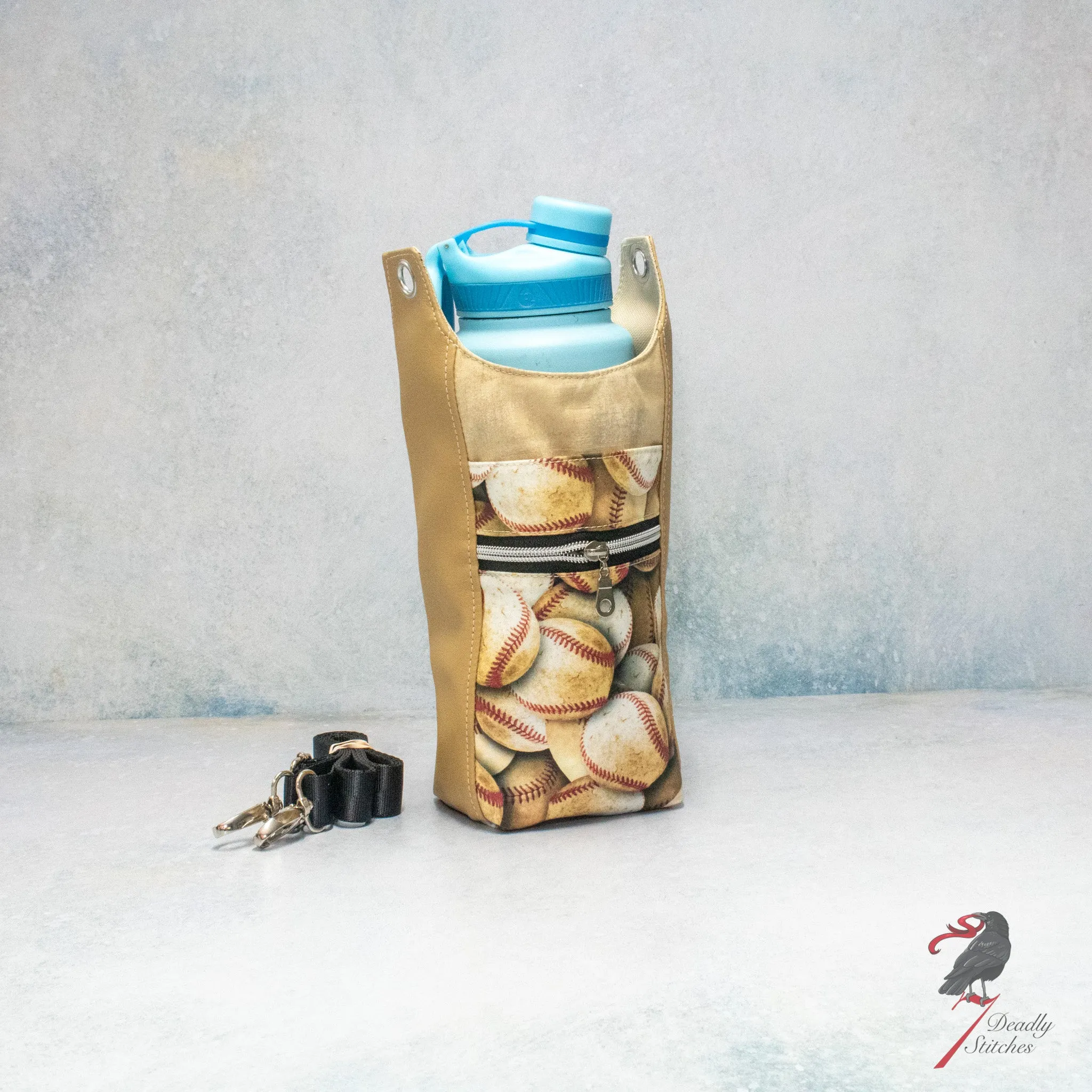 H2o2Go Bottle Bag - Baseballs with Tan