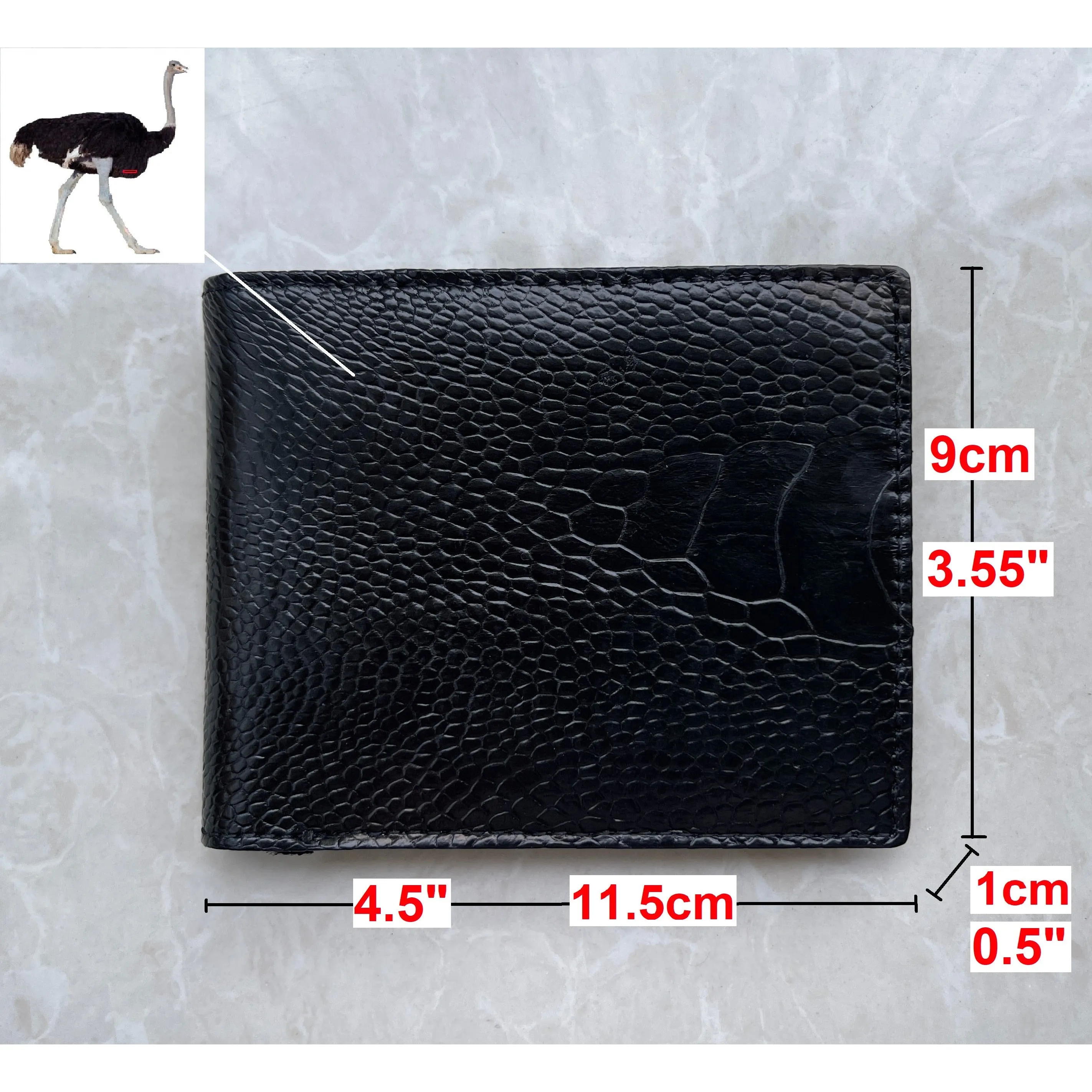 Handmade Luxury Black Ostrich Leather Bifold Wallet RFID Blocking For Men | VINAM-96