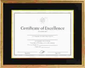 Hardwood Document/Certificate Frame W/Mat 11 X 14 Antiqued Gold Leaf