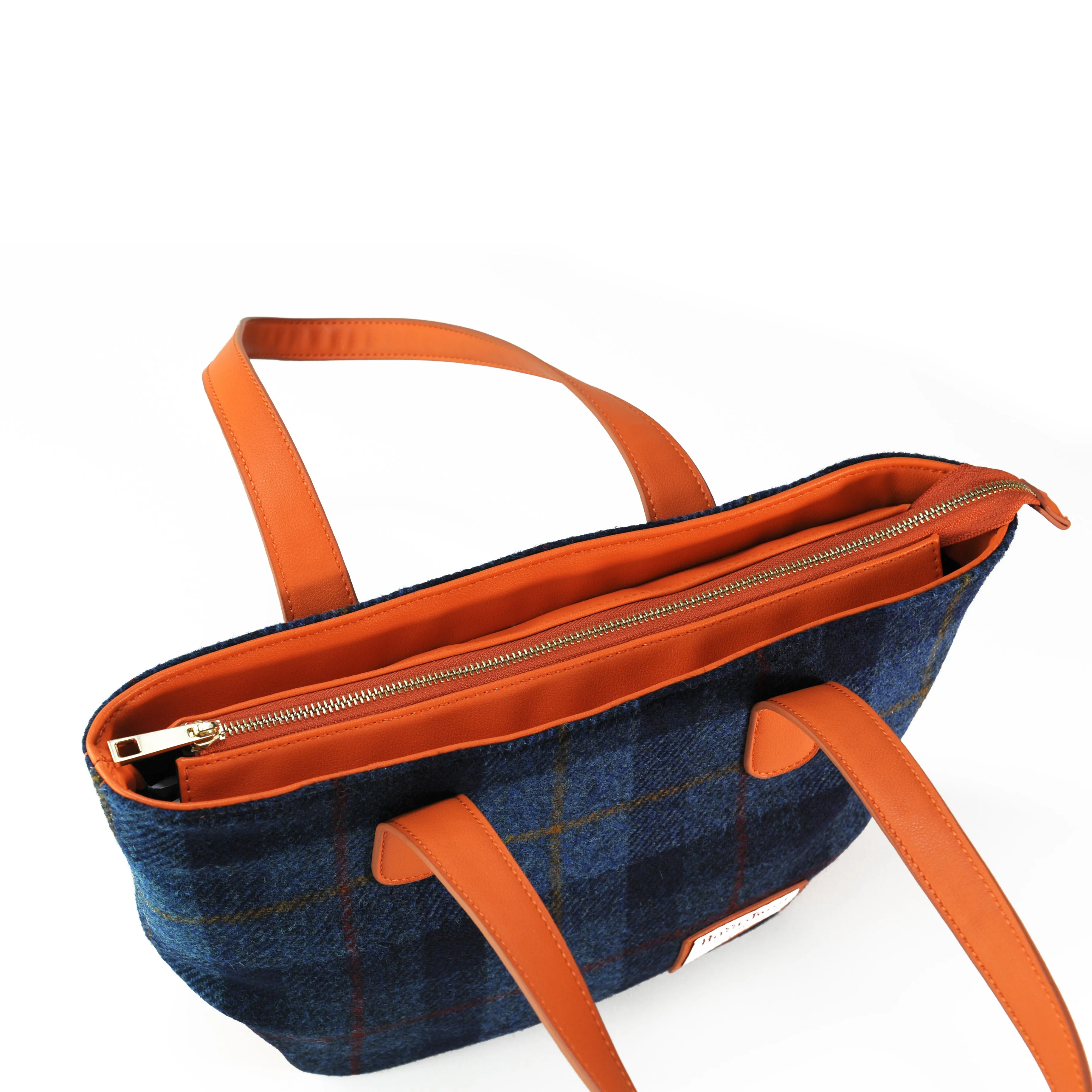 Harris Tweed Wool Plaid Color-Blocked Handmade Tote Bag-i7bags