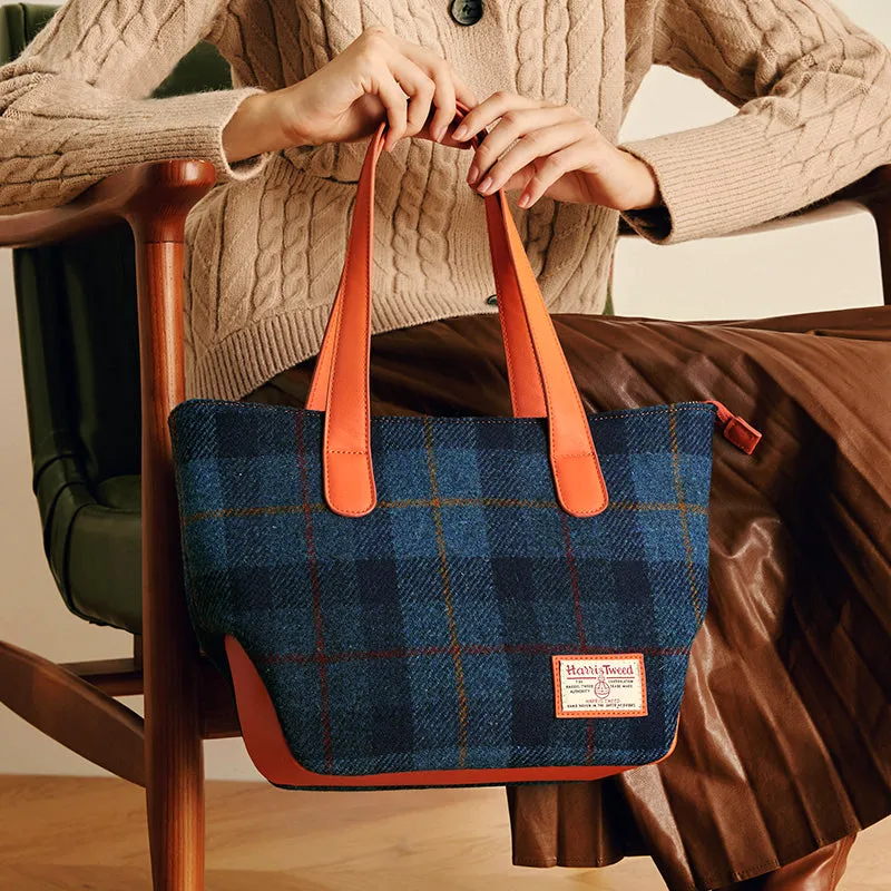 Harris Tweed Wool Plaid Color-Blocked Handmade Tote Bag-i7bags